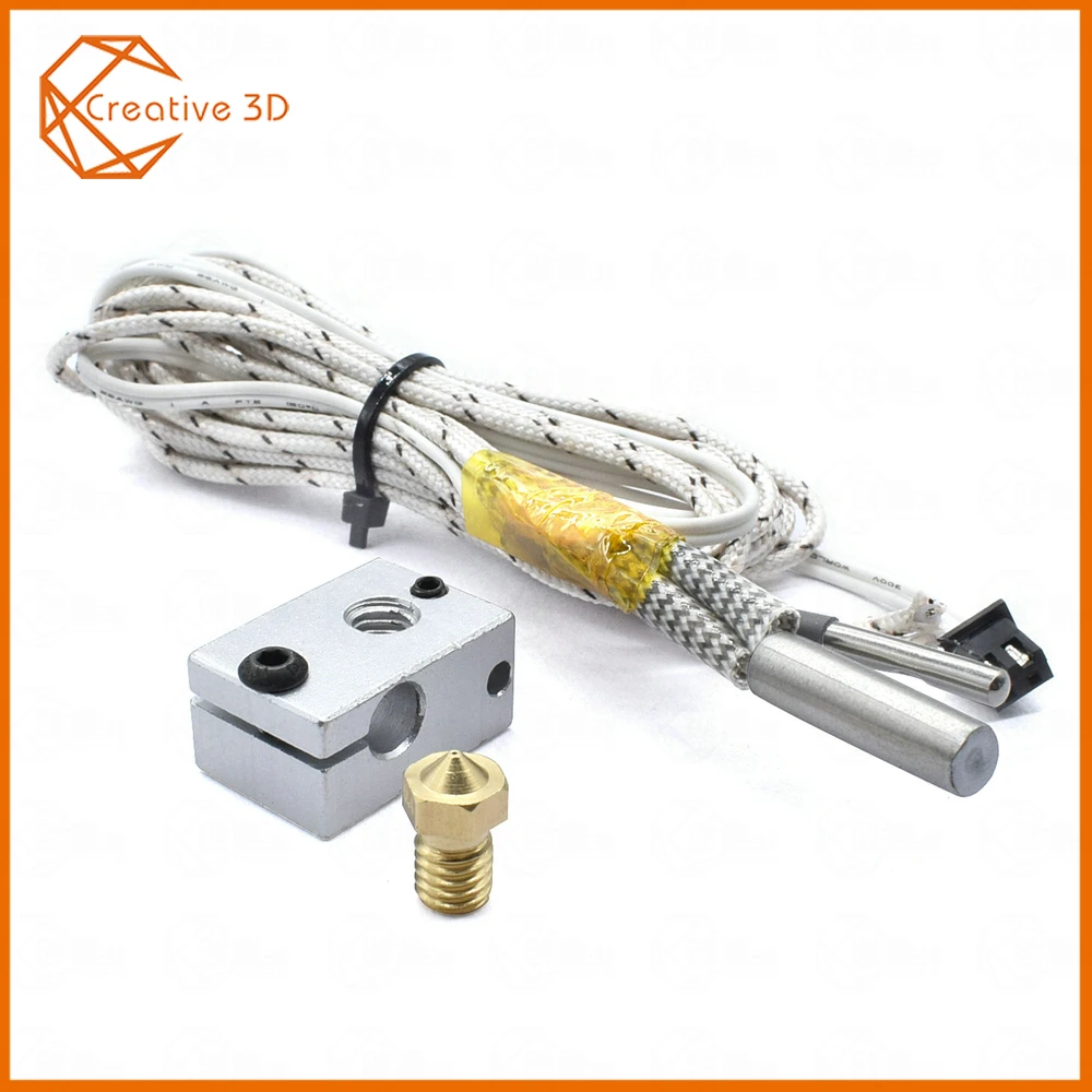 

3D printer V6 Heating Aluminum Block +HT-NTC100K Thermistor with XH2.54 terminal+12V/24V 50W Heating Tube for V6 J-head Hotend