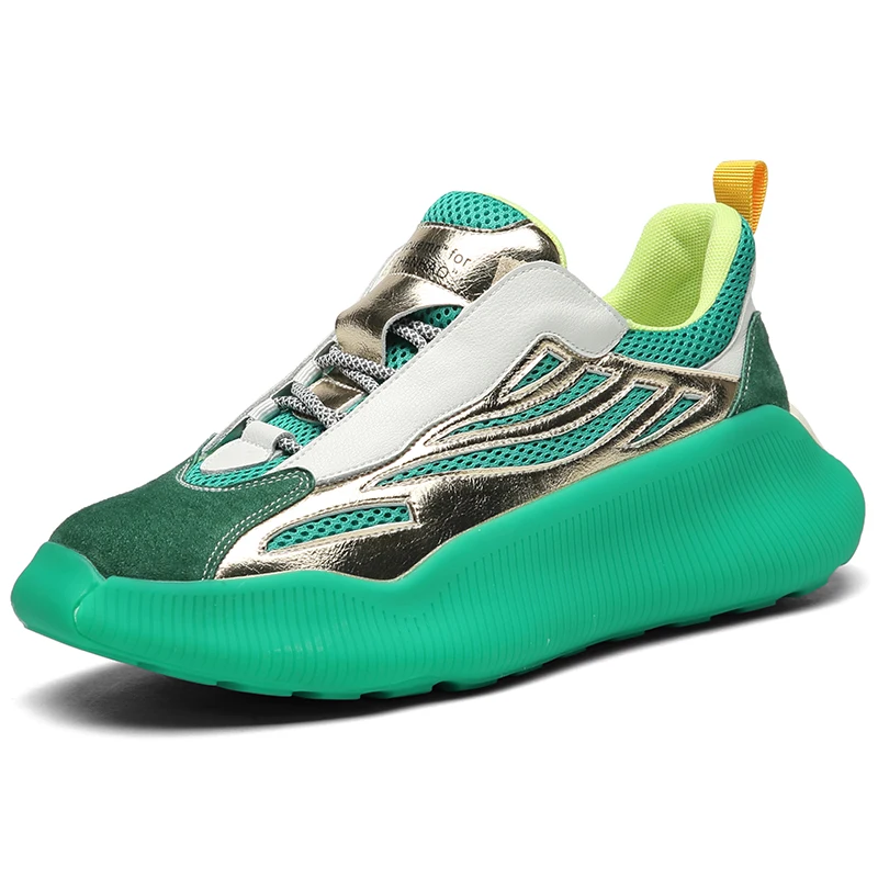 RASMEUP Genuine Leather Men's Platform Sneakers 2020 Spring Fashion Mesh Breathable Men Yeezy Shoes Male Trainers Footwears |