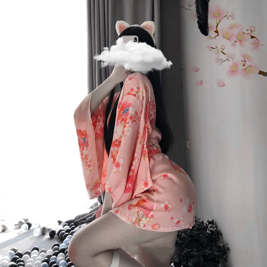 Kimono Dress Japanese Style Woman Sakura Sexy Girl Haori Vintage Yukata Bathrobe Sexy Uniform Nightgown Pajamas Party Clothes