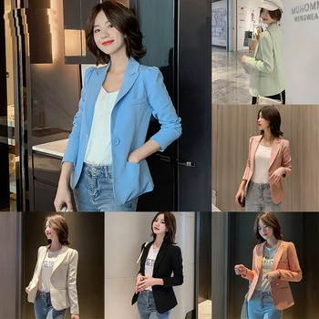 

2019 Autumn Long Sleeve Office Blazer Women Black White Suits Coat Streetwear Slim Pink Blue Green Blazer Women Suits Jacket