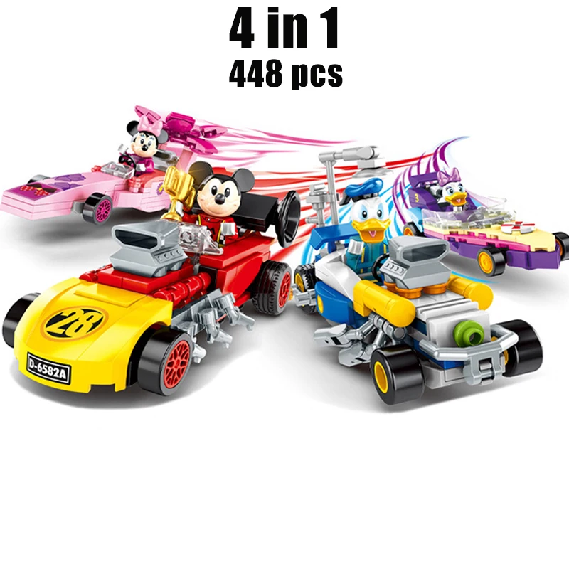 

Disney classic movie Mickey Minnie creativity Technic Speed cars Sports Racing Car Building Model model blocks kids toy gift