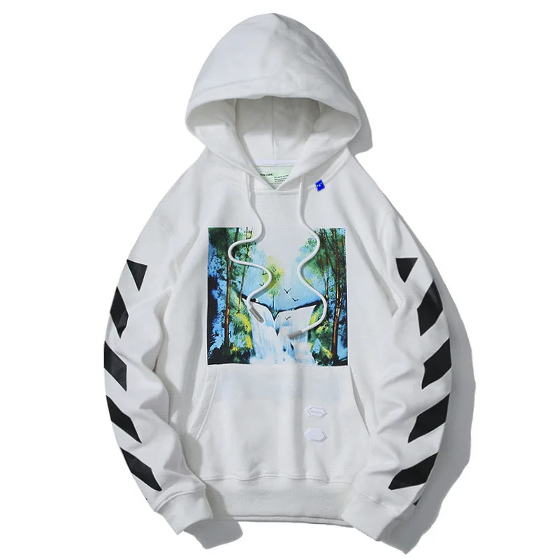 

Ow Europe And America Popular Brand Teenager Street Fashion Waterfall Landscape Scenery Oil Painting Arrowhead Pure Cotton Pullo