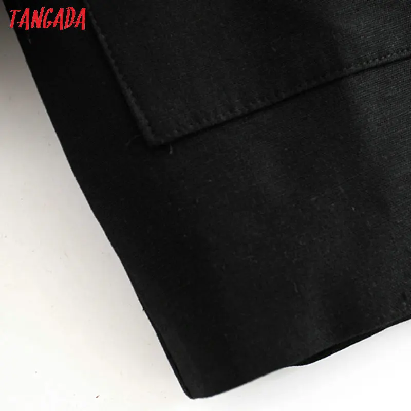 Tangada женский свободный черный двубортный пиджак дизайнерский офисный Женский блейзер с карманами рабочая одежда топы DA40