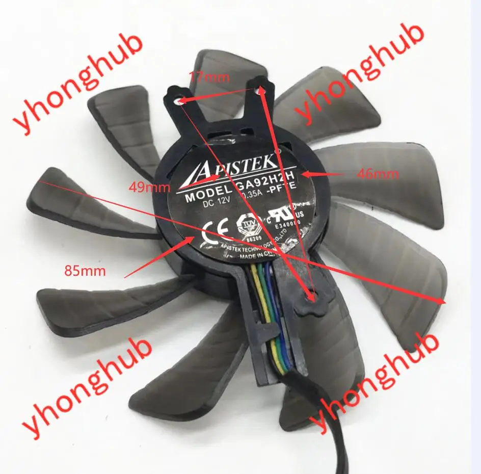 APISTEK GA92H2H DC 12V 0.35A Dia. 85 мм c. T.c 49x46x16 4-проводной графический вентилятор | Компьютеры и