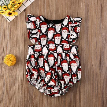 

Pudcoco Newborn Baby Girl Clothes Christmas Print Sleeveless Ruffle Romper Jumpsuit One-Piece Outfit Cotton Xmas Clothes