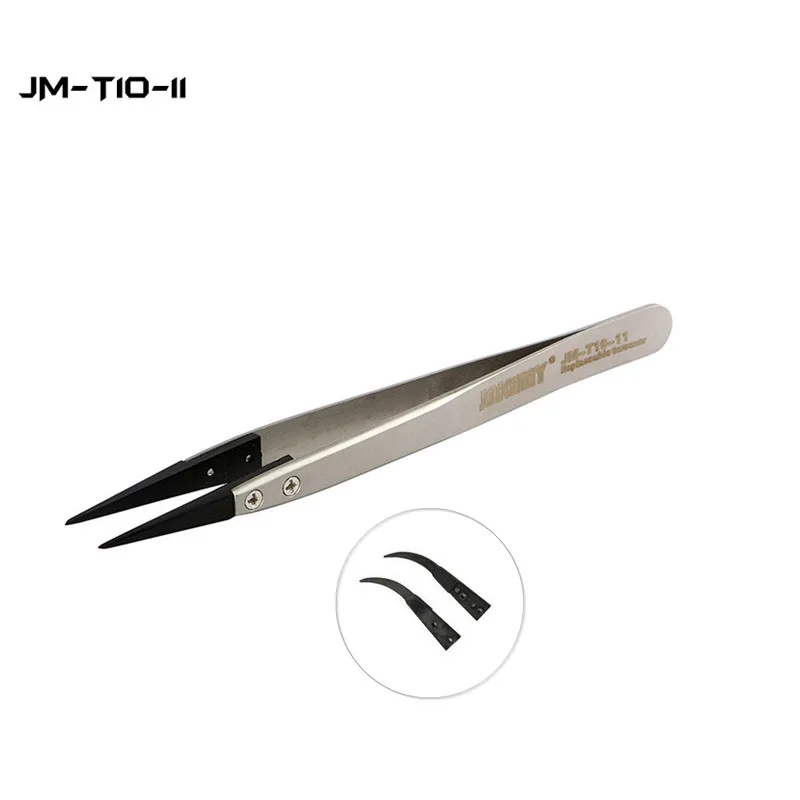 

JAKEMY JM-T10-11 прецизионный сменный антистатический Прямой пинцет с изогнутым наконечником DIY инструмент для ремонта разборки мобильного телефона