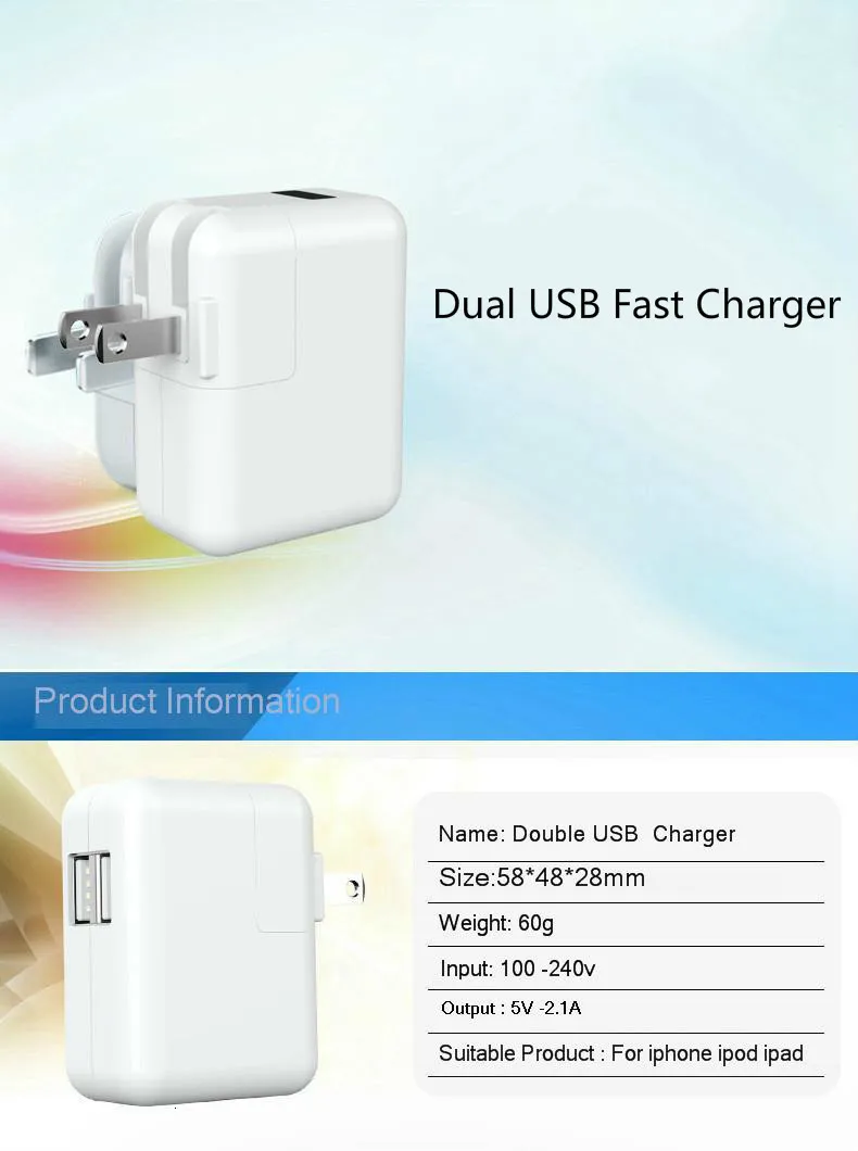 Двойное USB дорожное зарядное устройство 5 В 2.1A USB быстрое зарядное устройство для iphone 6s 7 8plus X Xmax XR XS ipad mini air быстрое зарядное устройство для samsung