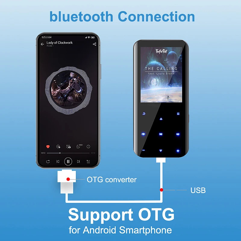 MP3-плеер bluetooth Встроенный 8/16 ГБ 2,4 экран сенсорный ключ FM радио Запись видео электронная книга поддержка OTG портативный hifi MP3-плеер