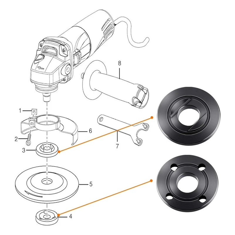 Шлифовальный угловой гаечный ключ Фланцевая гайка для Dewalt Milwaukee 193465-4 Bosch Black Decker Ryobi Makita 4,5 дюймов 5 дюймов 5/8-11 пар