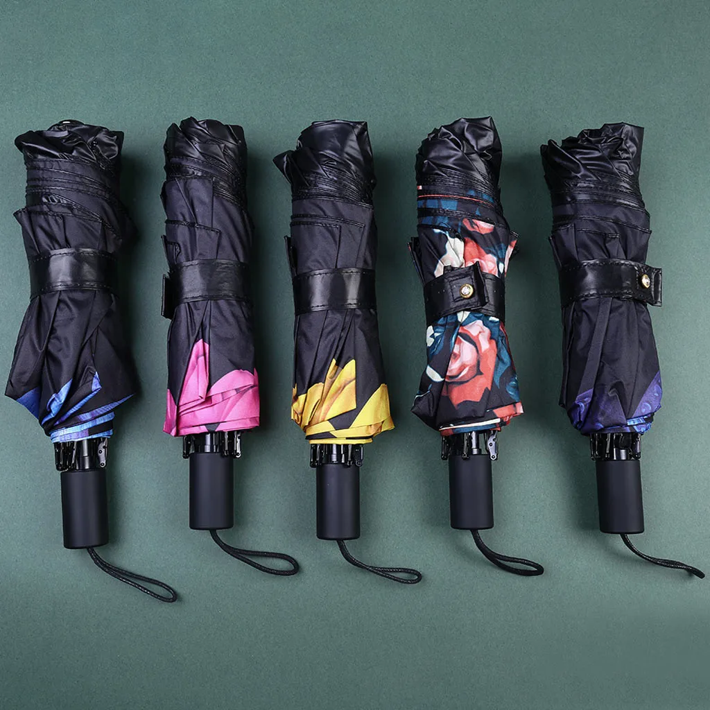 Маленький черный зонтик и дождь двойного назначения Солнечный зонтик складной трехкратный Солнцезащитный УФ-зонт для женщин и девушек