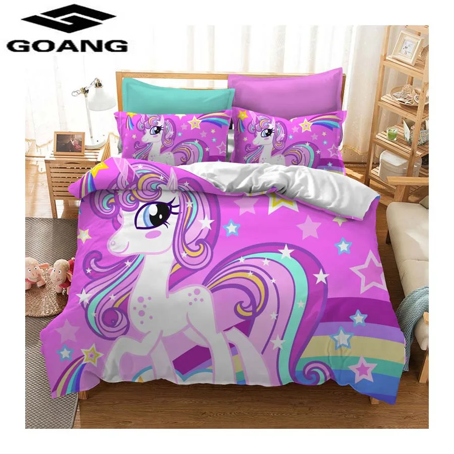 

GOANG bedding set bed sheet duvet cover and pillowcase home textiles 3d digital printing unicorn bedding set 100% Microfiber