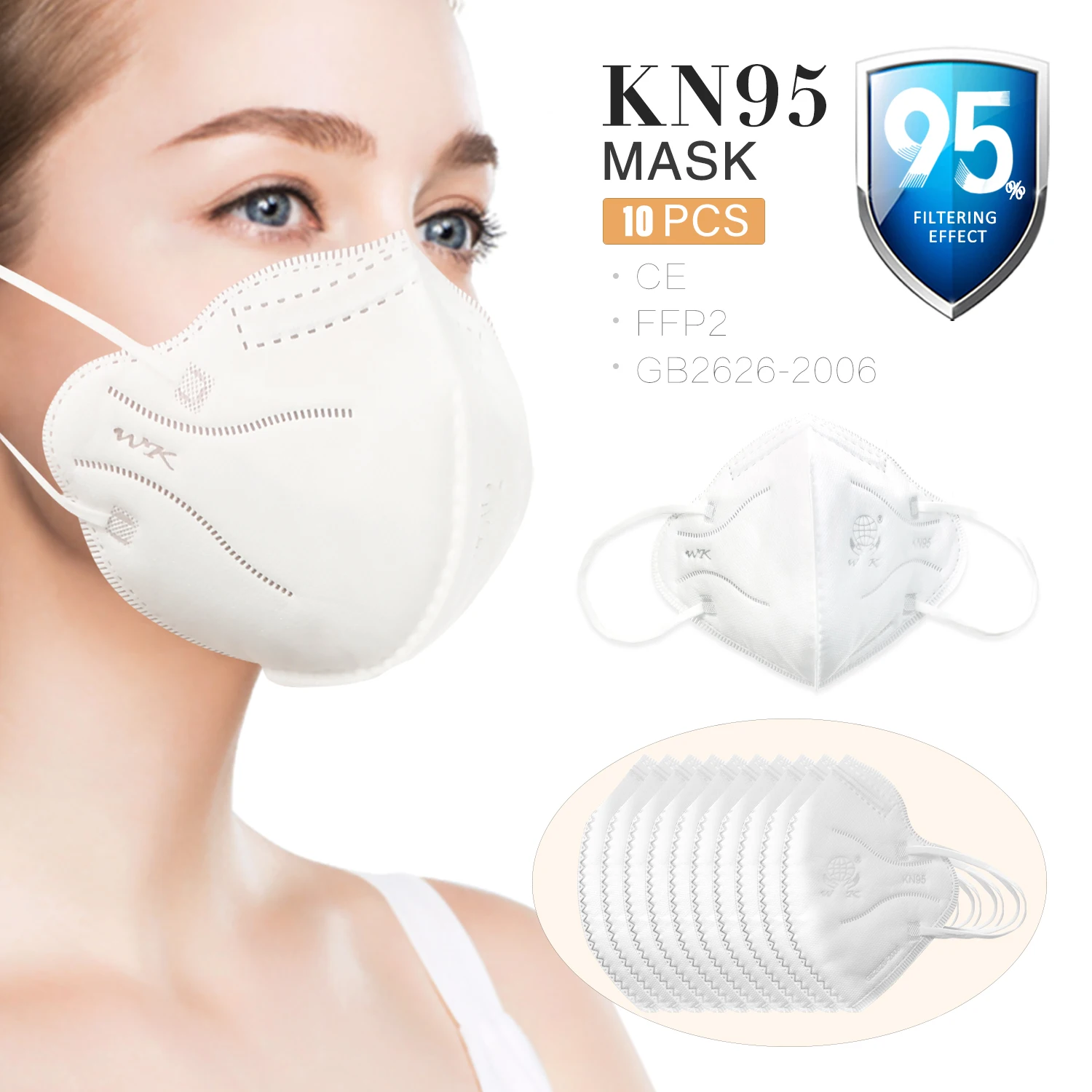 

10pcs Disposable KN95 Masks Mask Respirator Non-Woven Fabrics Face Mask 5 Layers Anti-Pollution Mask Function as N95