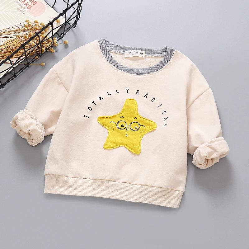 Весенне-осенний От 1 до 4 лет хлопковый свитер для детей Повседневная футболка с рисунком звезды для маленьких мальчиков и девочек топы с длинными рукавами для младенцев, детская одежда - Цвет: B beige