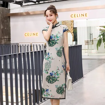 

Gray Lady Plus Size 3XL Novelty Short Chinese Formal Dress Chinese Style Women Mandarin Collar Qipao Vintage Rayon Cheongsam