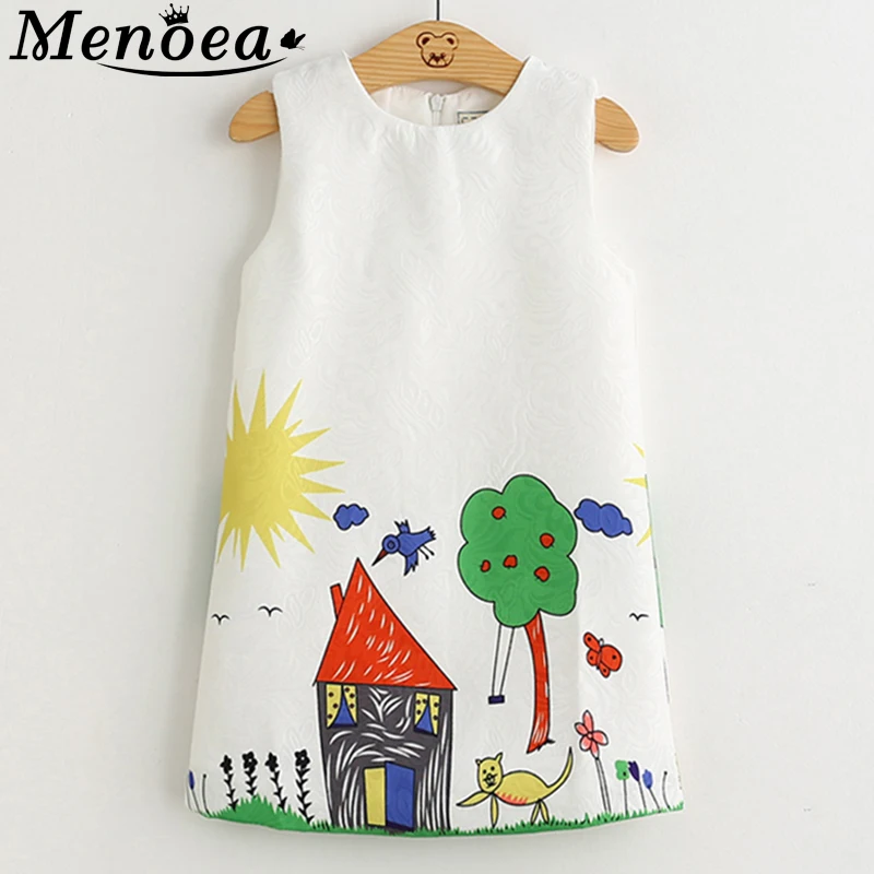 Menoea 2020 New Girl Princess Sleeveless Dress Girls Dresses Kids Graffiti Print Design 3-8Y Children Clothes | Детская одежда и