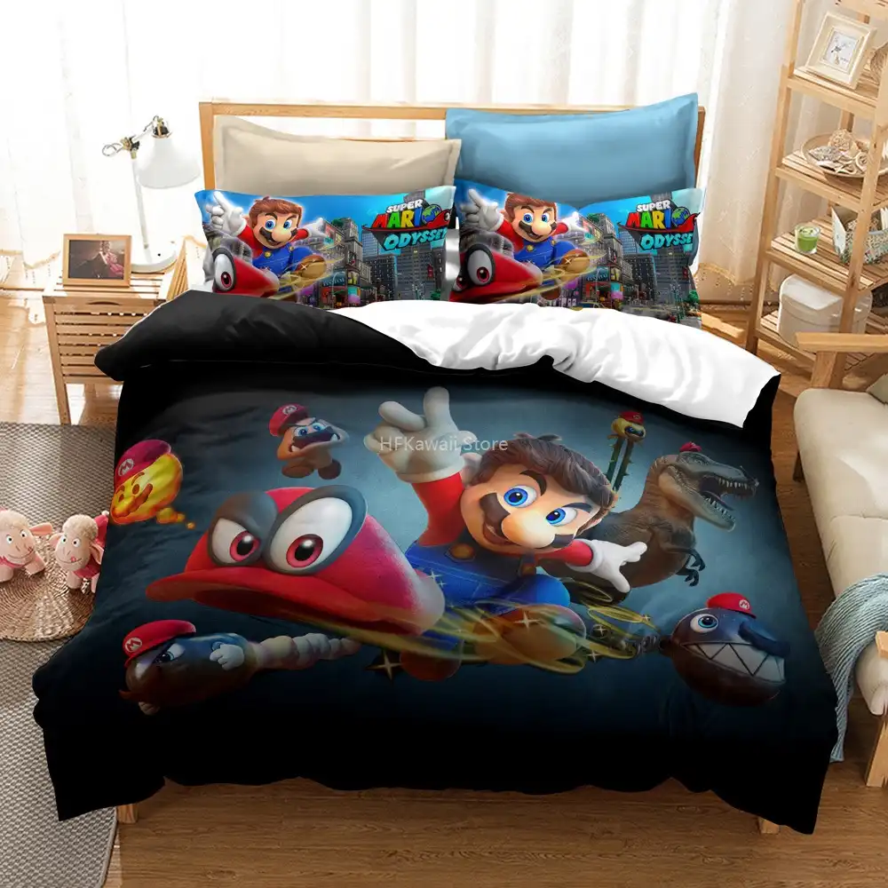 Super Mario Bros Bedding Set 3d Print Cartoon Character Duvet Cover Set With Pillowcases Bed Linen Set Au Eu Us Size Bedclothes Bedding Sets Aliexpress - details about children roblox game duvet cover bedding set pillowcases single double kids gift