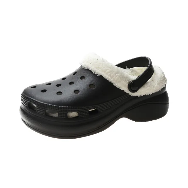 2021winter Ladies Slippers Fashion Indoor Plush Shoes Fluffy Fur Velvet Hole  Shoes Casual With Diamond Fashionlady Slippers black