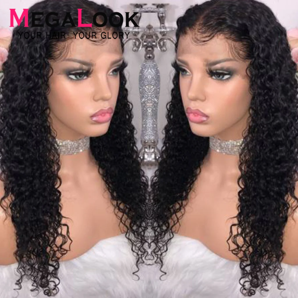  Deep Wave Wig Pre Plucked Natural Hairline Human Hair Wigs Short Brazilian 13x4 180% Remy Megalook 