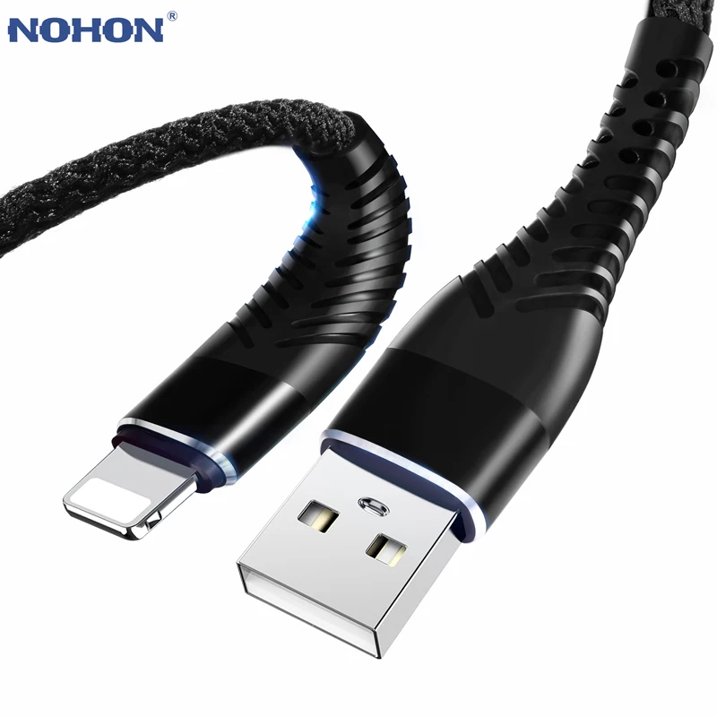 NOHON высокопрочный USB кабель для iPhone 7, 8, 6, 5, 6S Plus, X, XS, MAX, XR, кабель для зарядки мобильных телефонов, USB Дата-кабель, 0,2 м, 1 м, 2 м, 3 м