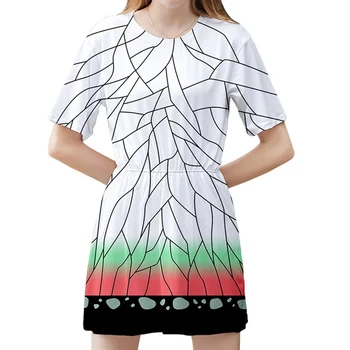 

Anime Cos Dress Demon Slayer: Kimetsu No Yaiba Dress Casual Women Ladies Half Sleeve Dress