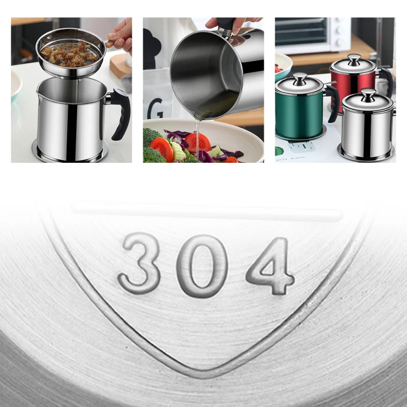 1.2L Kitchen Cooking Oil Filter Pot Soup Grease Stainless Steel Strainer Separator