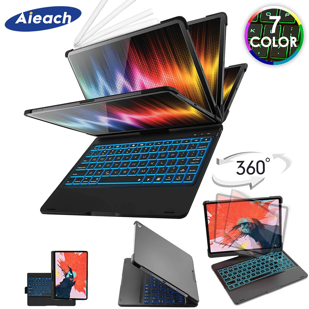 Baratos Funda para iPad Pro 11 10,5 9,7 7 Color retroiluminada 360 rotacio teclado inalámbrico Bluetooth para iPad 2018 2017 6th 5th Air 1 2 3