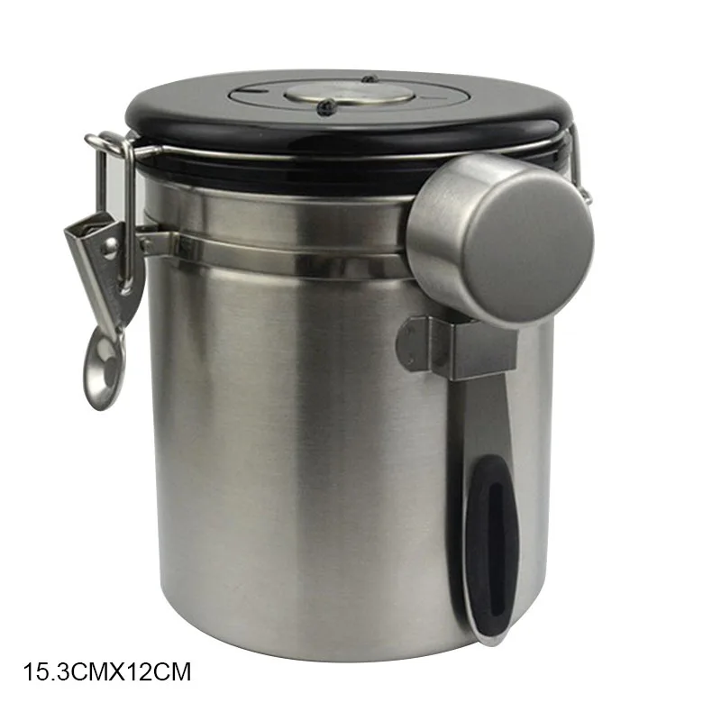 Герметичная кофейная канистра, контейнер из нержавеющей стали, кофейная молотая банка с клапаном для кухни BJStore - Цвет: 1500ml
