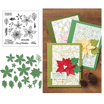 

POINSETTIA PETALS Metal Cutting Dies and Clear Stamps for DIY Scrapbooking Crafts Stencil Card Making Photo Album Handmade Decor