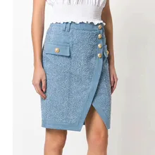 Джинсовая юбка, женские Асимметричные джинсовые юбки с разрезом, Женская одношаговая прямая юбка на пуговицах с высокой талией, Femme ropa mujer Nancylim