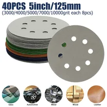 

40PCS 8 Hole 5-inch Round Sanding Discs Hook Loop Sandpaper Orbital Sander Set 3000-10000Grit For Polishing Tool