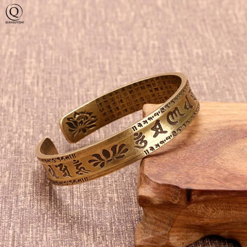 Brass Buddhist Scriptures Cuff Bangles Pure Copper Buddhism Mantra