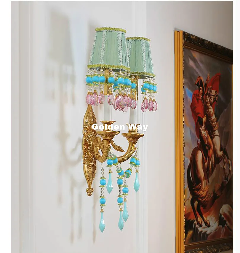 Description Picture 6 of itemCandle Style Crystal Wall Sconce Copper Crystal Wall W34cm Luxury Creative Bronze Indoor light for Hallway Bedroom Bedside Lamp