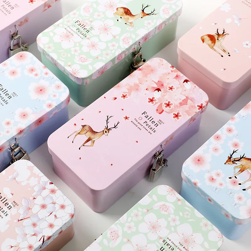 

Creative Double Layer Tinplate Box Lock Storage Box Desktop Storage Organizing Storage Box Small Box Cosmetic Box