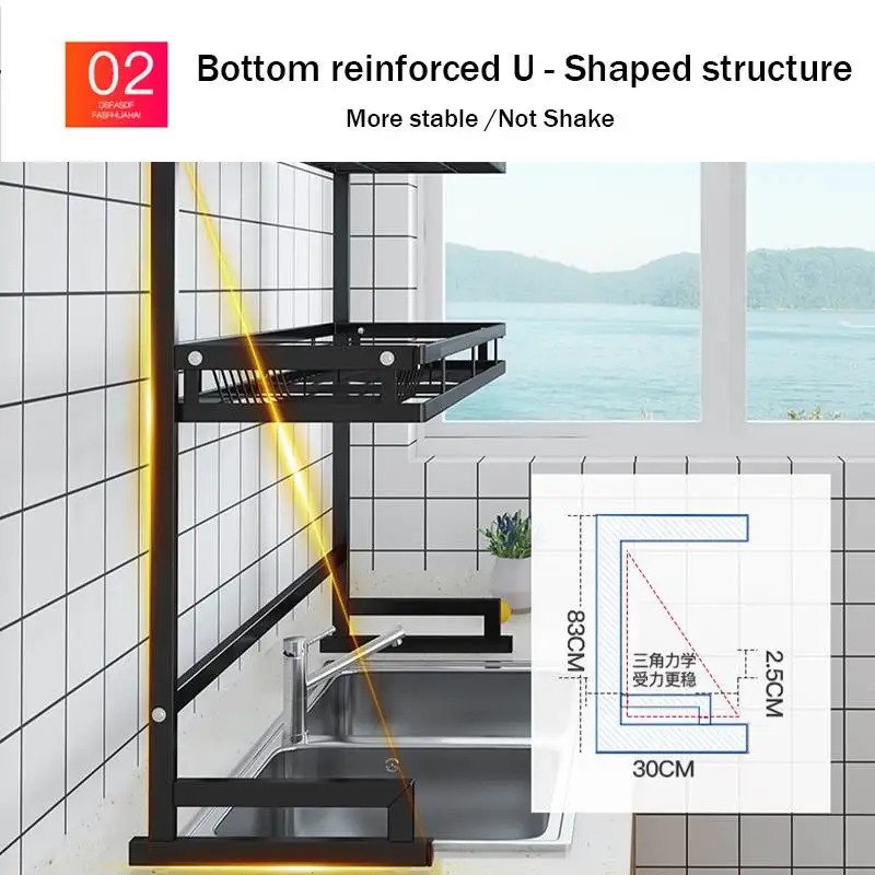 1/2 слоев многофункциональная Нержавеющая сталь сушилка для посуды устойчивая раковина сливной шкаф-органайзер для кухни полка для тарелок сушилка над раковиной черный