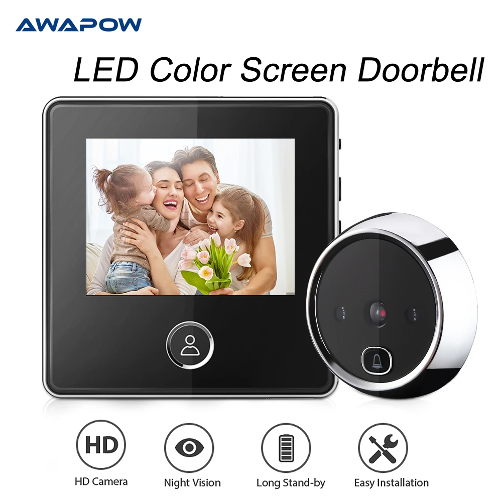 Awapow Smart Video Doorbell 2.8 TLT HD LCD Display 90 Degree Wide Angle Peephole Viewer Video Eye Door Bell Outdoor Doorbell video entry system