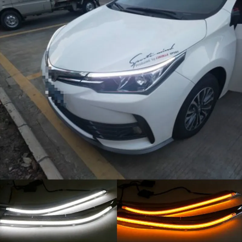 

Для Toyota corolla 2014 - 2019 светодиодный DRL головной светильник для бровей, дневной ходовой светильник, противотуманная фара с плавным динамическим желтым поворотом