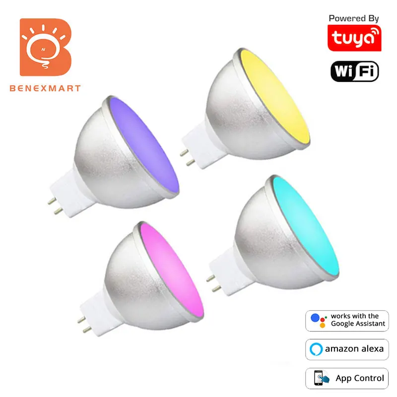 Benexmart Tuya WiFi Light Bulb Smart Life APP Alexa Google Home Assistant Gu5.3 MR16 12V Waterproof RGB Light Dimmer Lamp