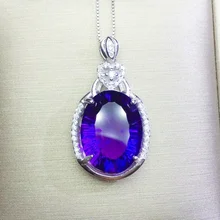 Натуральный настоящий аметист, большое ожерелье, подвеска,, Настоящее серебро 925 пробы, хорошее ювелирное изделие, 7.8ct драгоценный камень Q910253