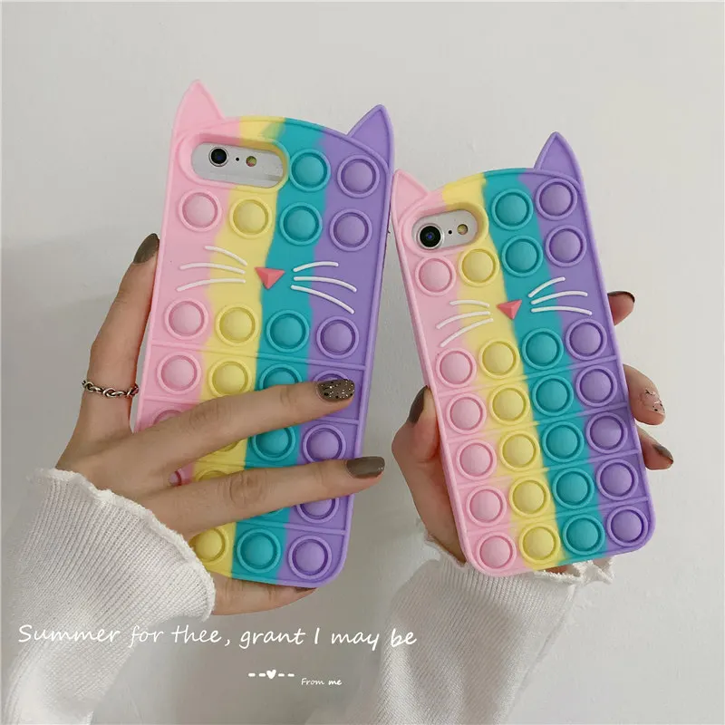 Cartoon Beard Cat Relive Stress Fidget Toys Push It Bubble Silicone Case For OPPO A15 A9 A5 2020 A3S F17 F19 Pro F9 Realme XT | Мобильные