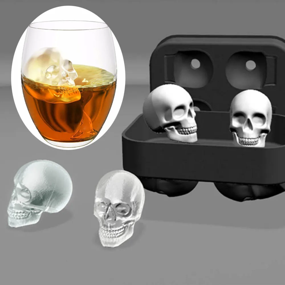 1pc skull ice hockey mold, silicone flexible Ice cube tray, freezer BPA-free  ice tray, Scary Head bone ice hockey machine, easy release ice maker, for  soft drinks, juices, kitchen accessories