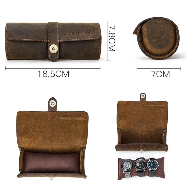 3-Slot Watch Roll Travel Case Portable Vintage Leather Watch Display Case Storage Box Organizers of Men Gift