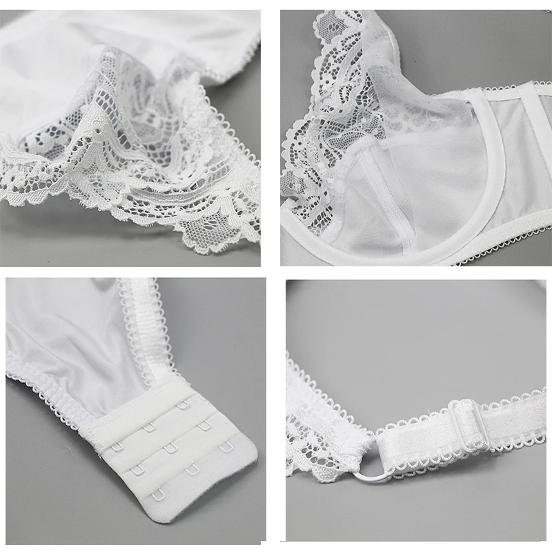 Sexy Lace Plus Size Female Lingerie Transparent Thin Thick BCDE Cup Bra Sets  Breathable Women Underwear Panties Briefs