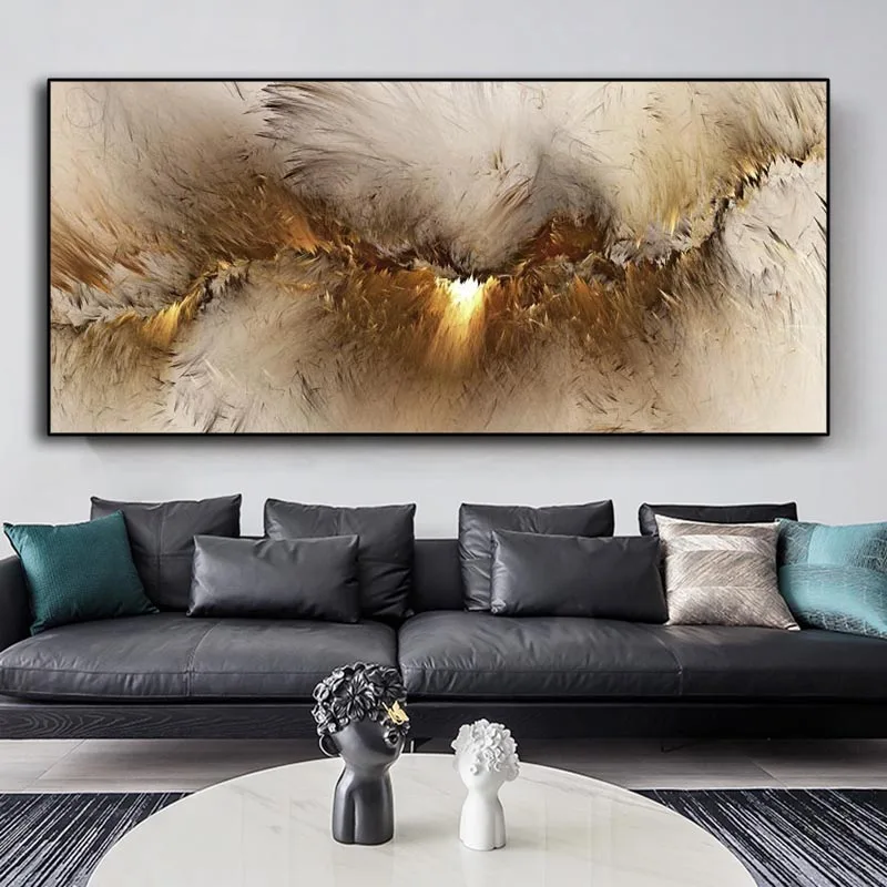 

Abstract oil painting gray yellow cloud mural for living room decoration canvas modern art poster and print