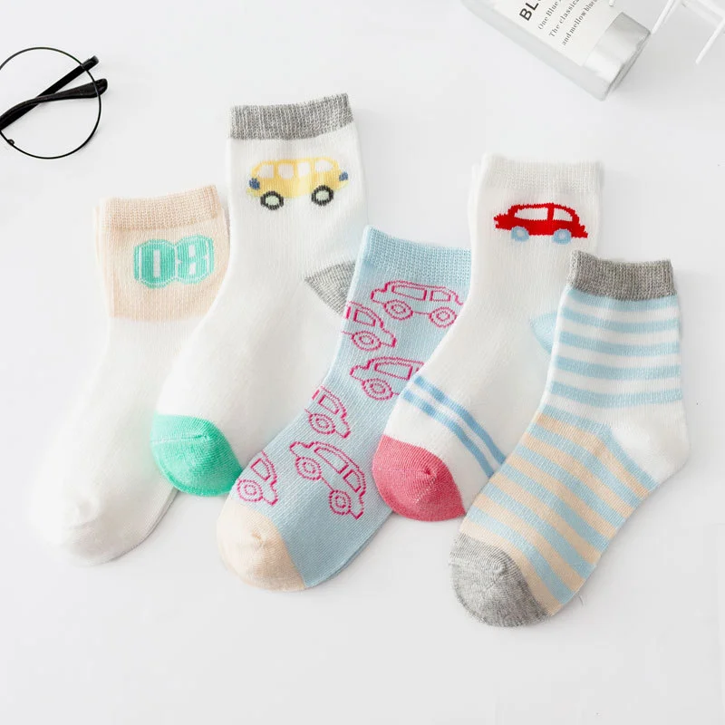 5 пар дышащих носков в сеточку для мальчиков и девочек 2, 4, 6, 8 лет, Детские осенне-зимние хлопковые носки удобные белые, синие, розовые - Цвет: 15