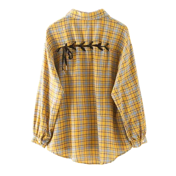 

Spring and Autumn Plaid Shirt Female Long Sleeve Korea Loose Harajuku Lantern Sleeve Shirt Coat Womens Tops and Blouses 50cs