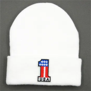 

American 1 embroidery Thicken knitted hat winter warm hat Skullies cap beanie hat for kid men and women 65