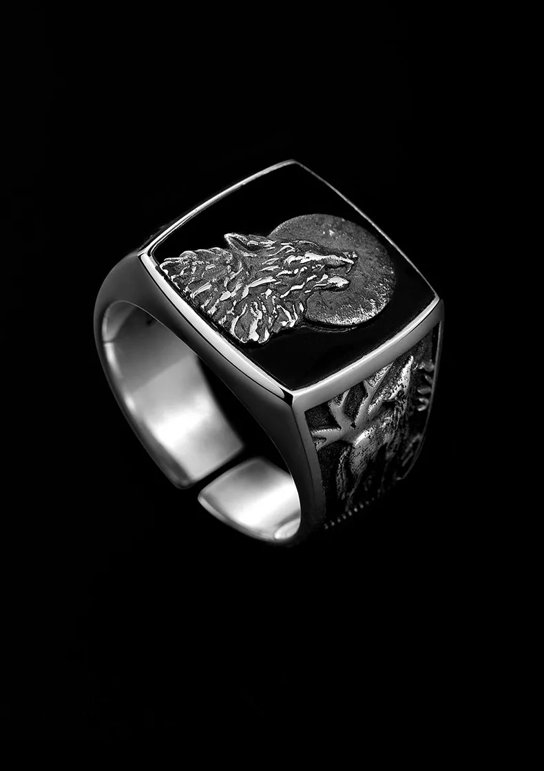 BOCAI New 100% s925 silver jewelry fashion personality wolf head domineering single Ring simple retro Man ring