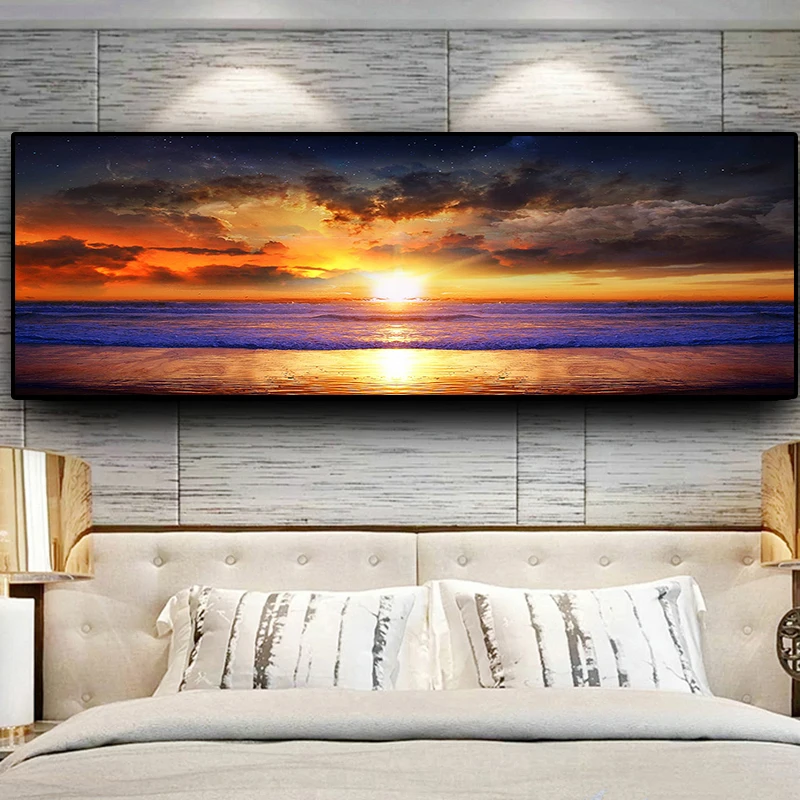Sunsets Sky натуральный Colorf побережье океан море пейзаж панорама Холст Плакаты с живописью и печать настенные картины для Гостиная