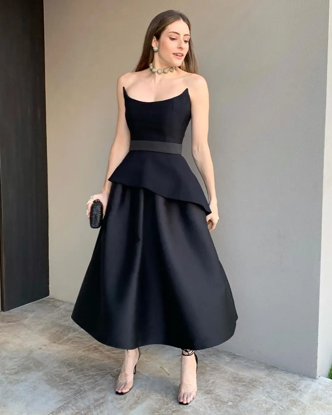 black tea length dress