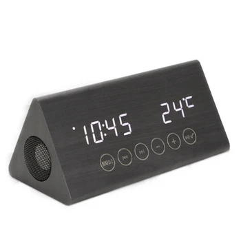 

Wooden Alarm Clock with Bluetooth Speaker Voice Control LED Creative Digital Clock Wooden Time Display Temperature and Humidity